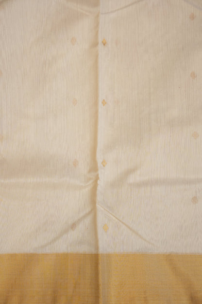 Pure Chanderi Silk Saree with Zari Buttas & Tissue Border - White