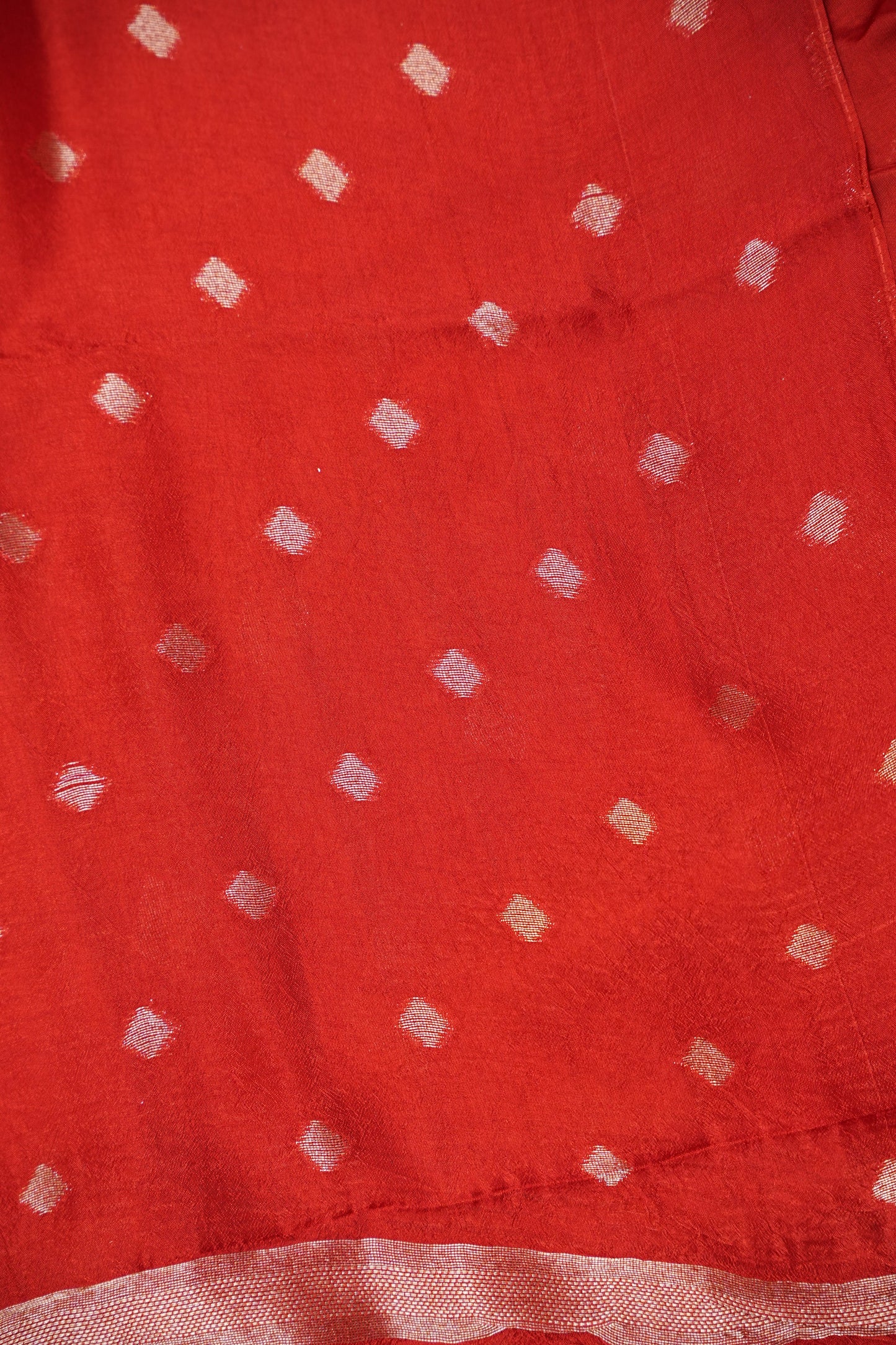 Tussar Banarasi Raw Silk Saree with Geometric Silver Weaving – Rust Orange