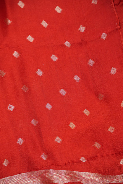 Tussar Banarasi Raw Silk Saree with Geometric Silver Weaving – Rust Orange