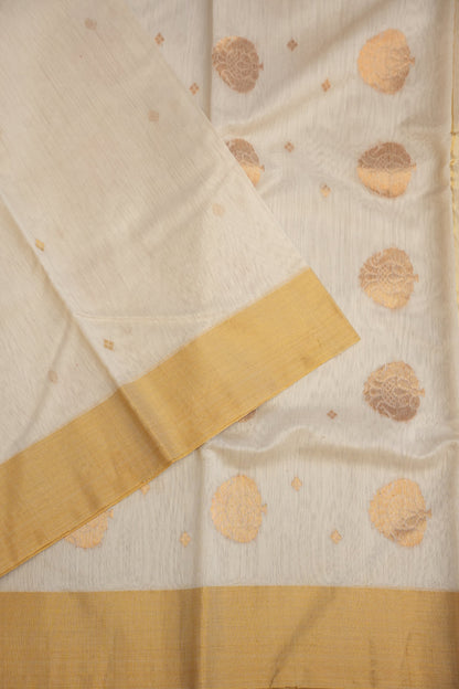 Pure Chanderi Silk Saree with Zari Buttas & Tissue Border - White