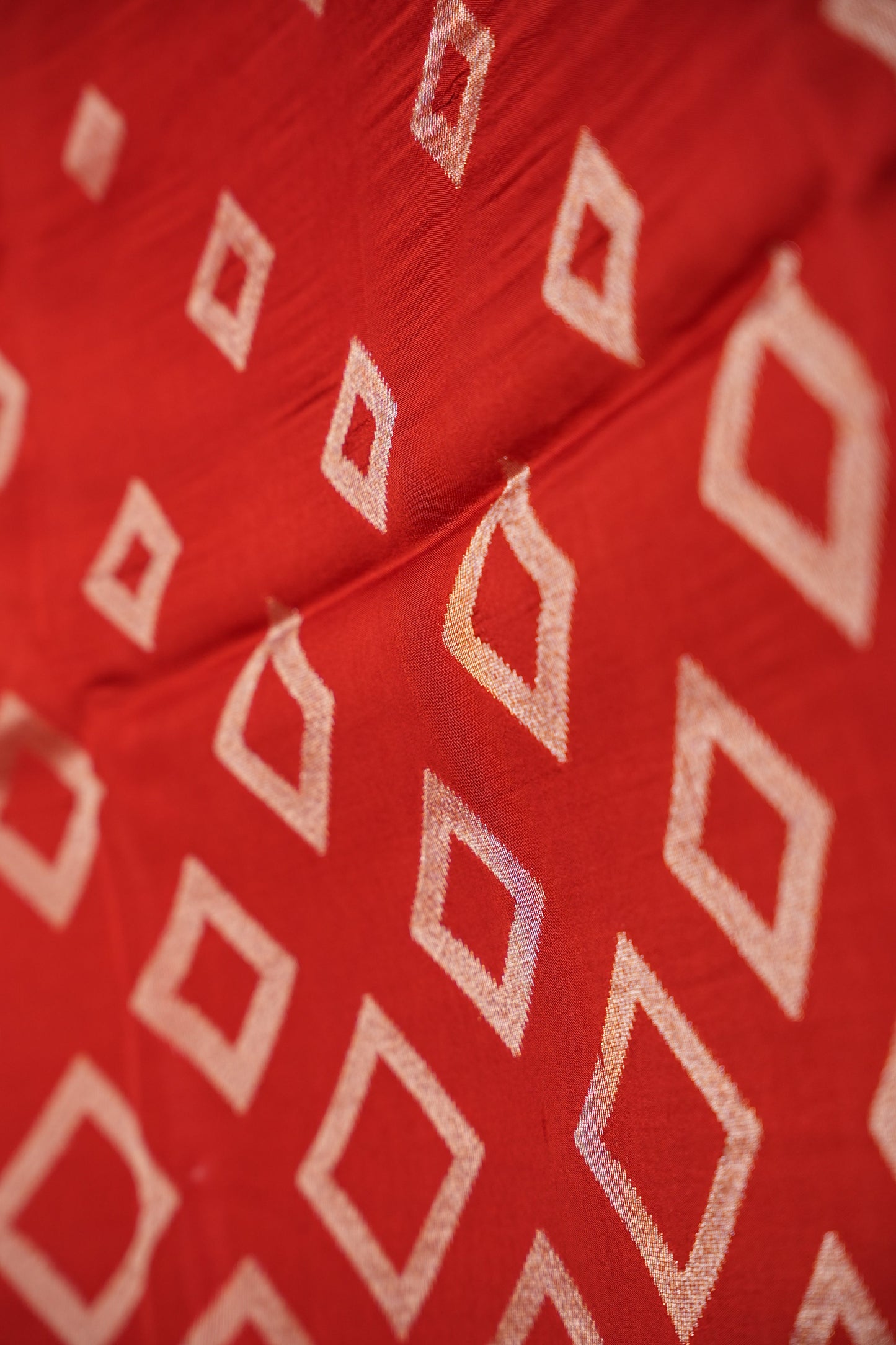 Tussar Banarasi Raw Silk Saree with Geometric Silver Weaving – Rust Orange