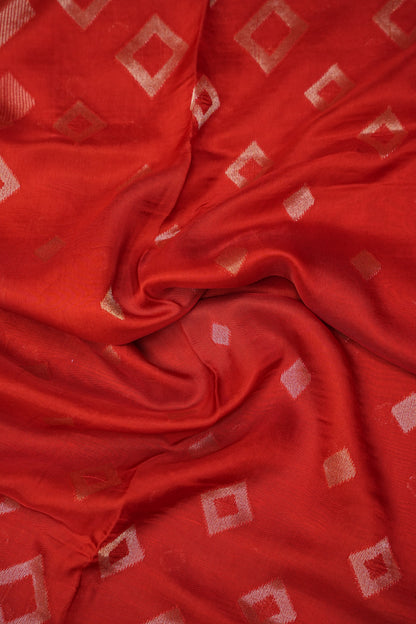 Tussar Banarasi Raw Silk Saree with Geometric Silver Weaving – Rust Orange