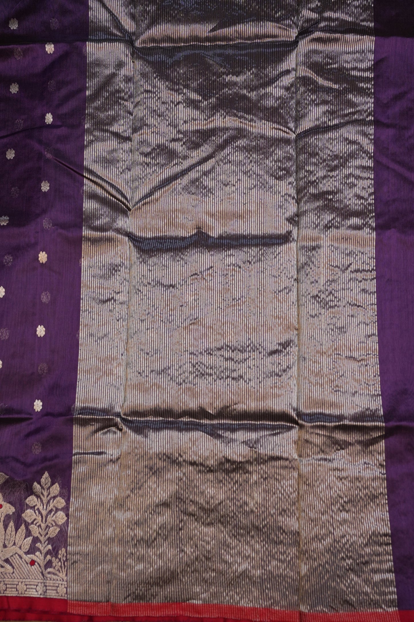 Pure Chanderi Silk Saree with Zari Buttas & Tissue Border - Royal Purple