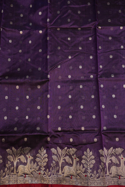 Pure Chanderi Silk Saree with Zari Buttas & Tissue Border - Royal Purple