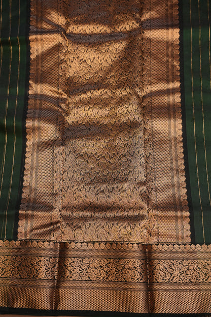 Pure Chanderi Silk Saree with Zari Buttas & Tissue Border - Deep Green