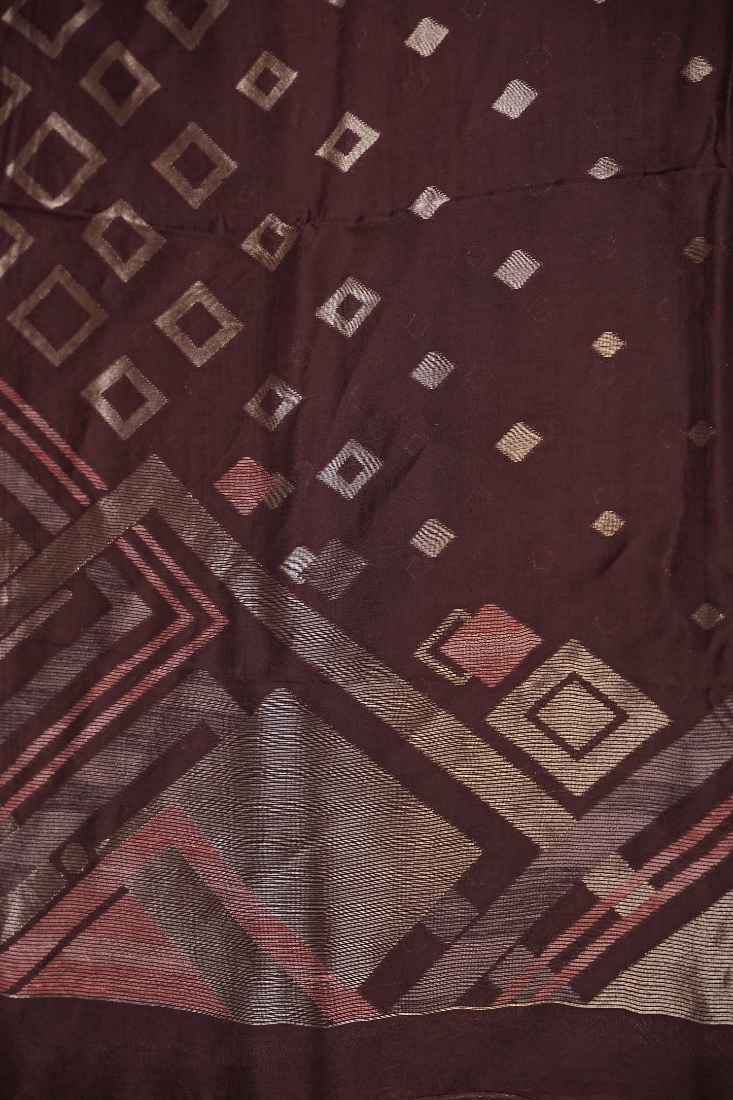 Tussar Banarasi Raw Silk Saree with Geometric Silver Weaving – Coffee Brown