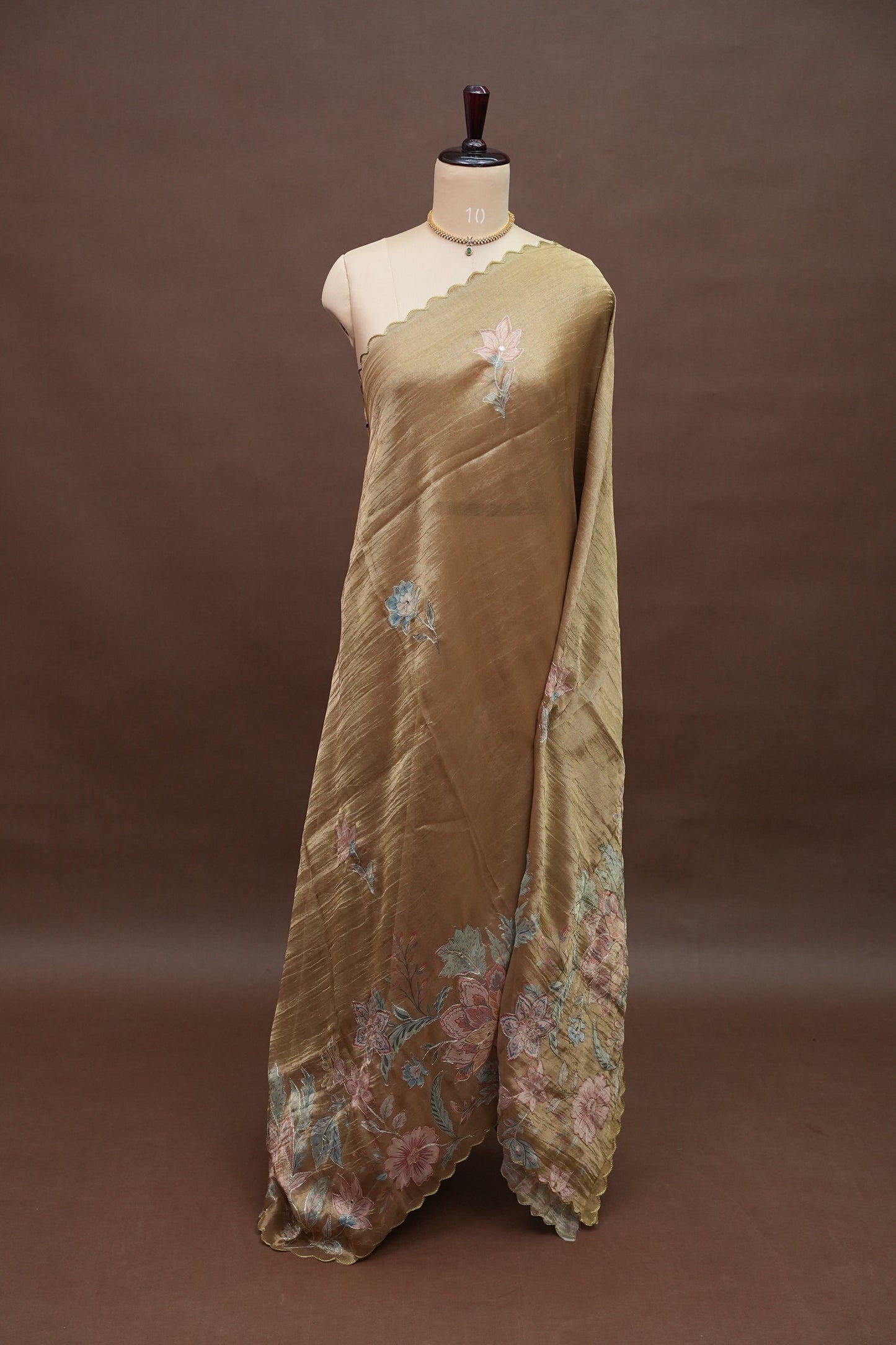 Gold Shade Glass Tissue Organza Designer Party Wear Saree
