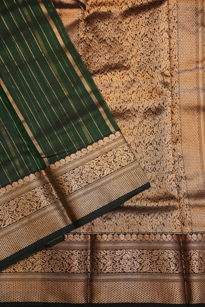 Pure Chanderi Silk Saree with Zari Buttas & Tissue Border - Deep Green