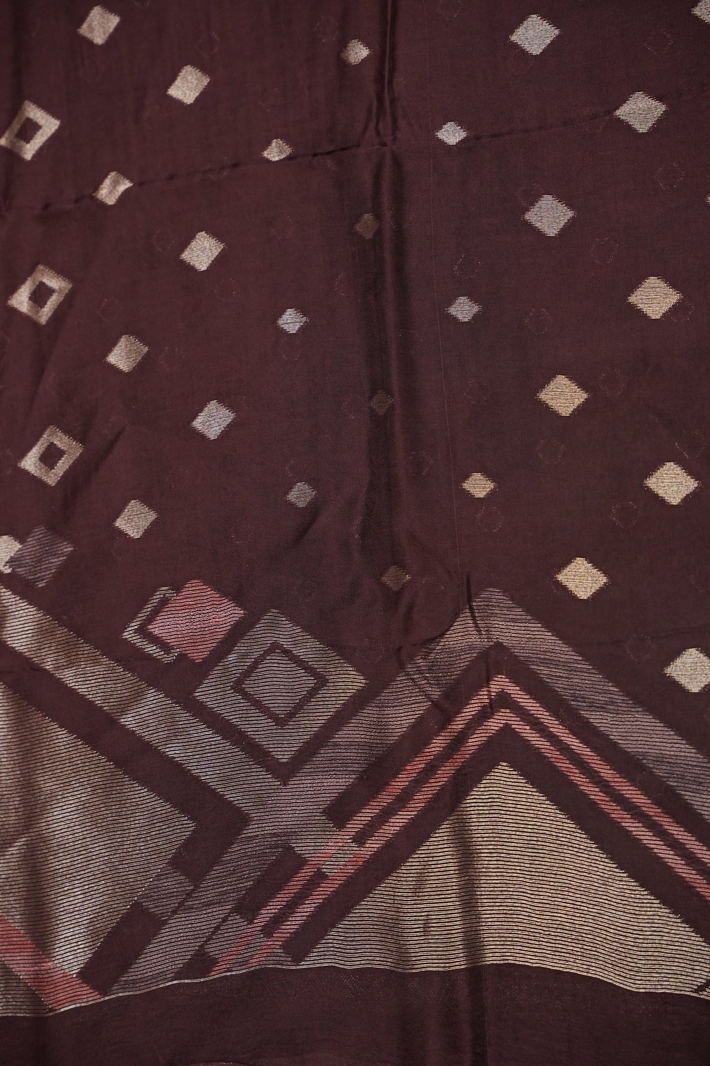 Tussar Banarasi Raw Silk Saree with Geometric Silver Weaving – Coffee Brown