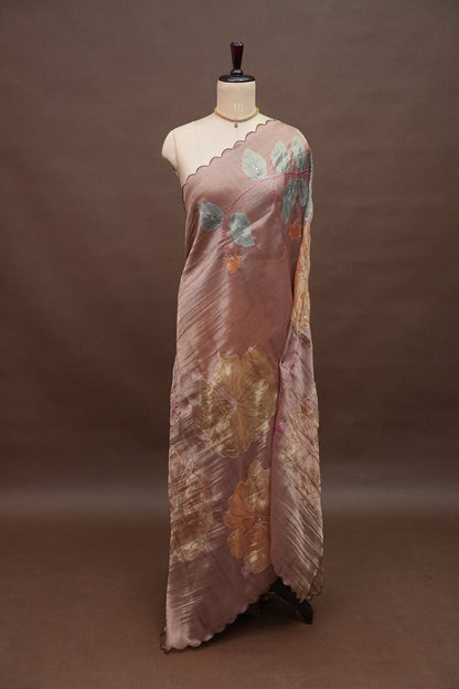 Dusty Rose Glass Tissue Organza Designer Party Wear Saree
