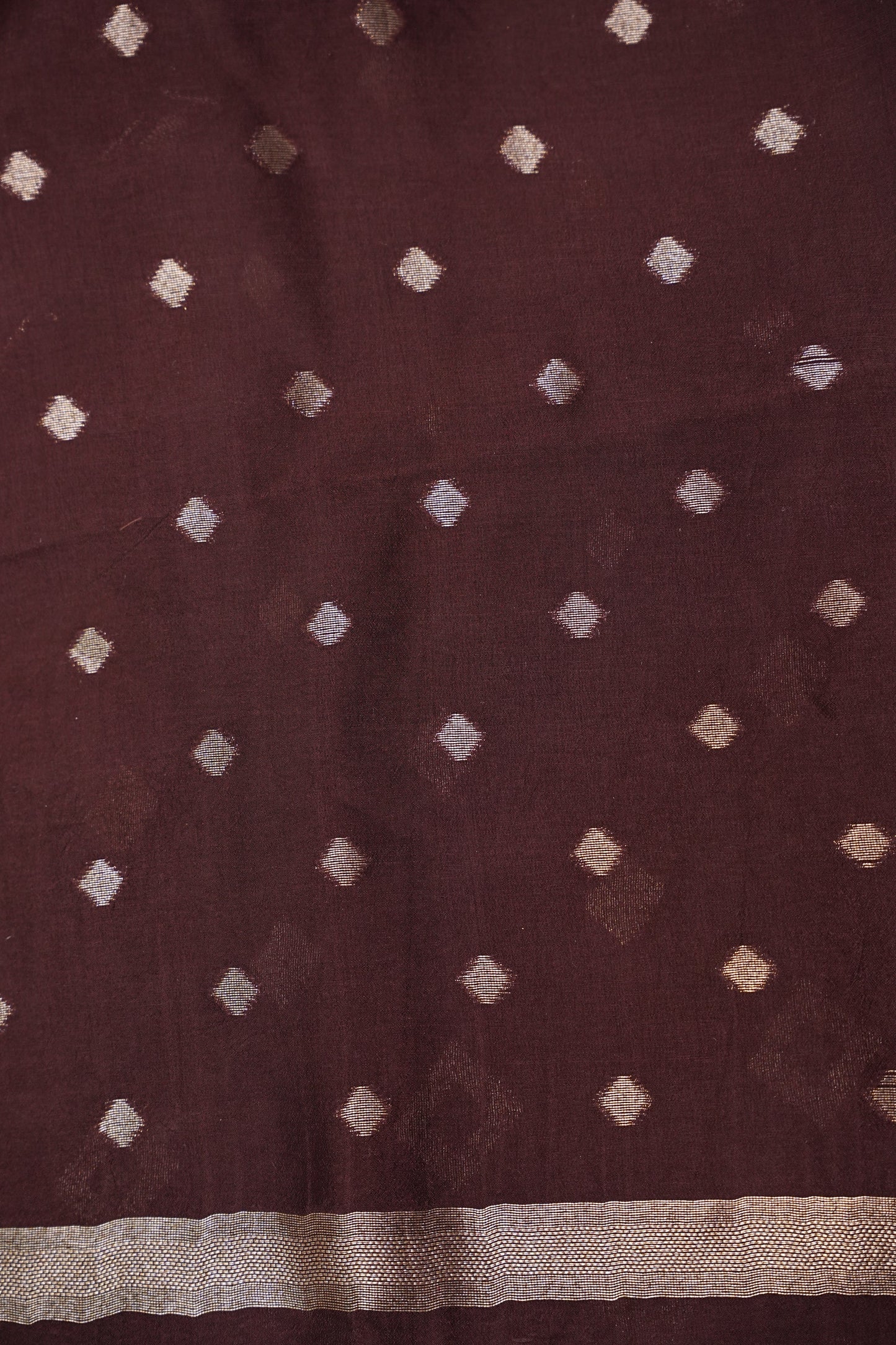 Tussar Banarasi Raw Silk Saree with Geometric Silver Weaving – Coffee Brown
