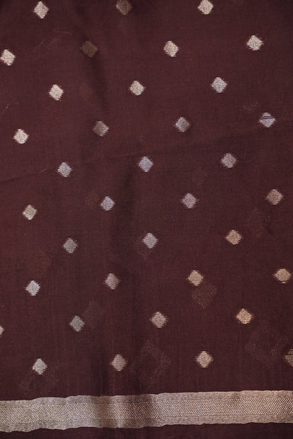 Tussar Banarasi Raw Silk Saree with Geometric Silver Weaving – Coffee Brown