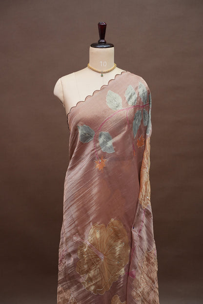 Dusty Rose Glass Tissue Organza Designer Party Wear Saree