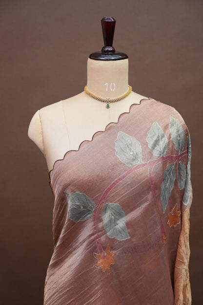 Dusty Rose Glass Tissue Organza Designer Party Wear Saree