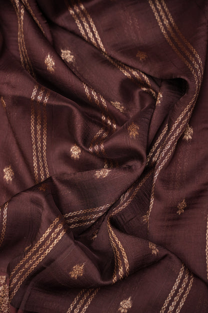 Tussar Banarasi Raw Silk Saree with Handloom Peacock Border – Coffee Brown