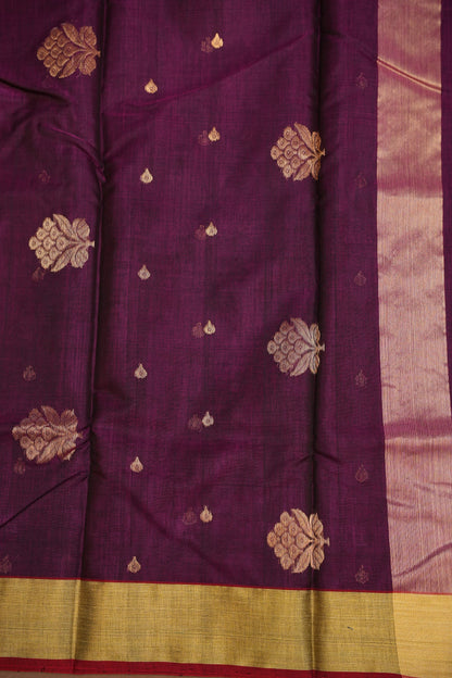 Pure Chanderi Silk Saree with Zari Buttas & Tissue Border - Dark Pink
