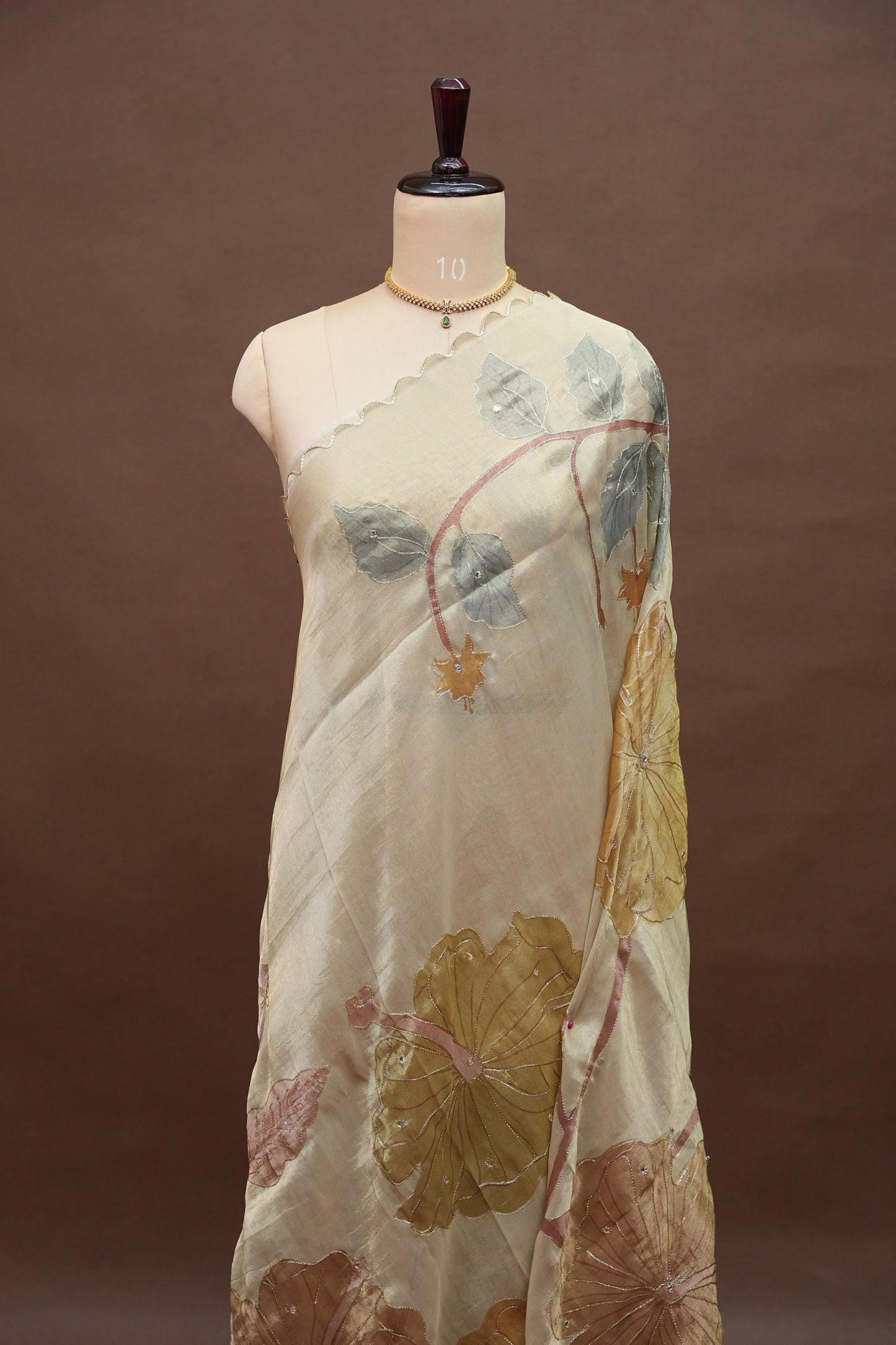 Ivory Champagne Glass Tissue Organza Designer Party Wear Saree