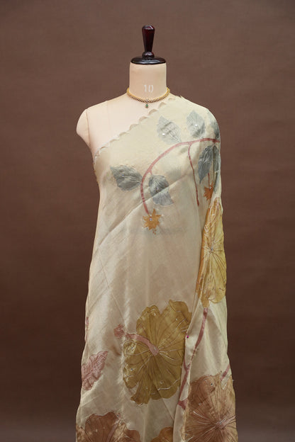 Ivory Champagne Glass Tissue Organza Designer Party Wear Saree