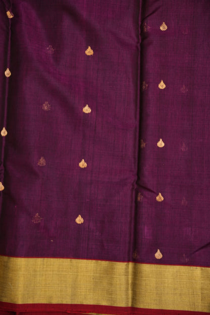 Pure Chanderi Silk Saree with Zari Buttas & Tissue Border - Dark Pink