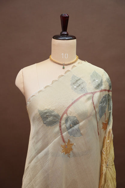 Ivory Champagne Glass Tissue Organza Designer Party Wear Saree