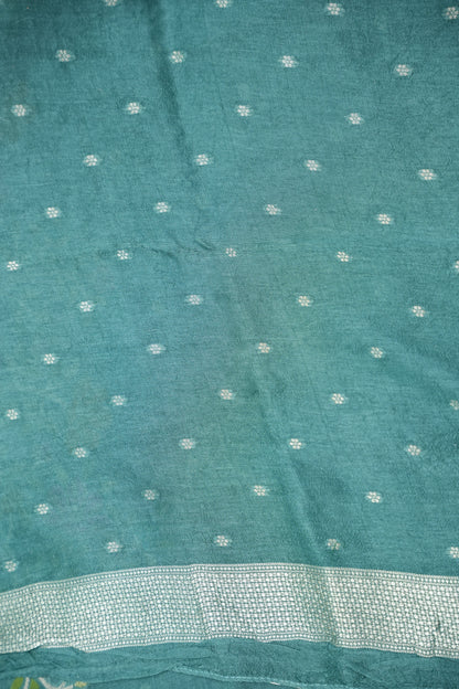 Tussar Banarasi Raw Silk Saree with Floral Zari Butta Weaving – Aqua Green