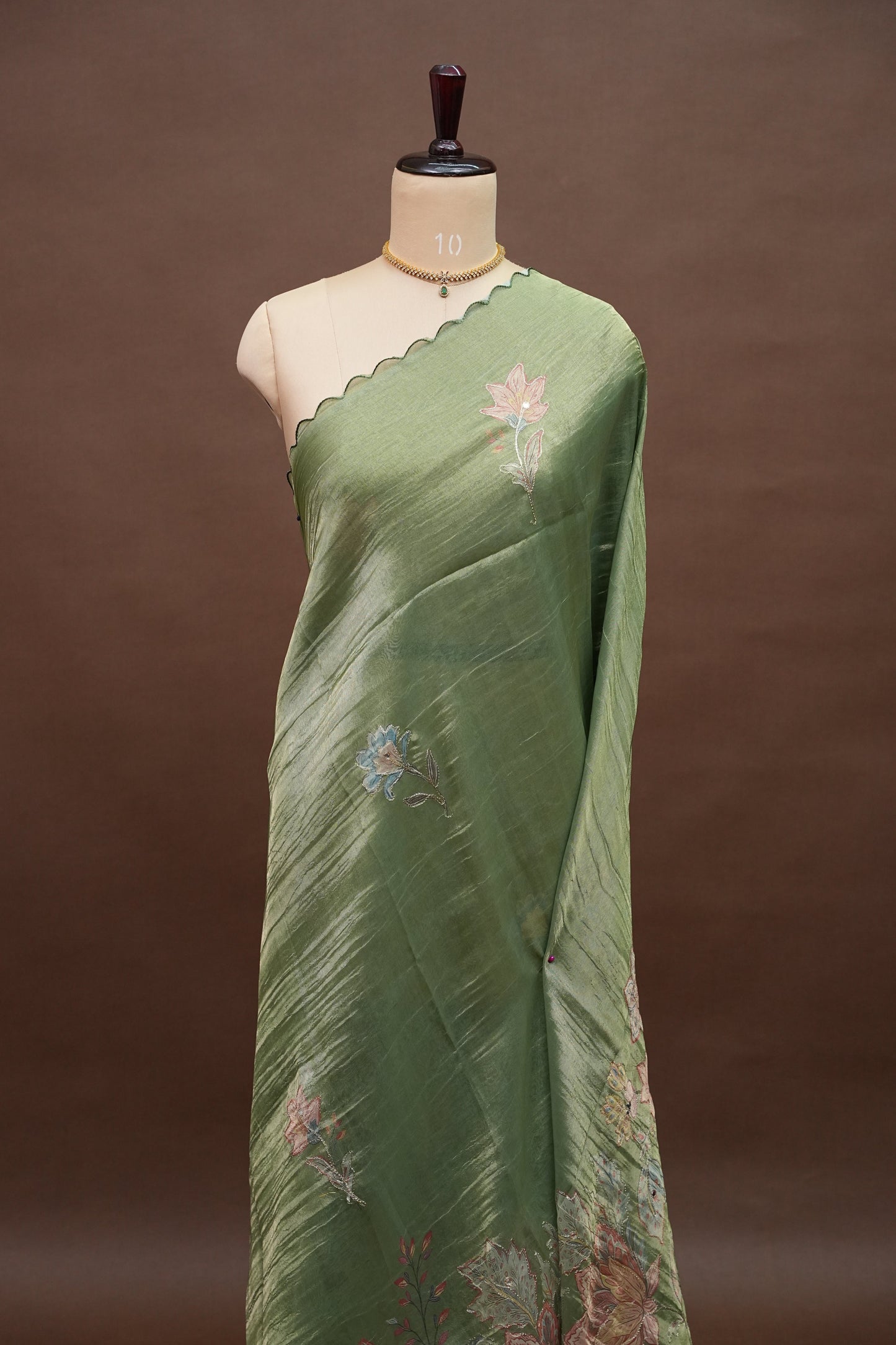 Sage Green Glass Tissue Organza Designer Party Wear Saree