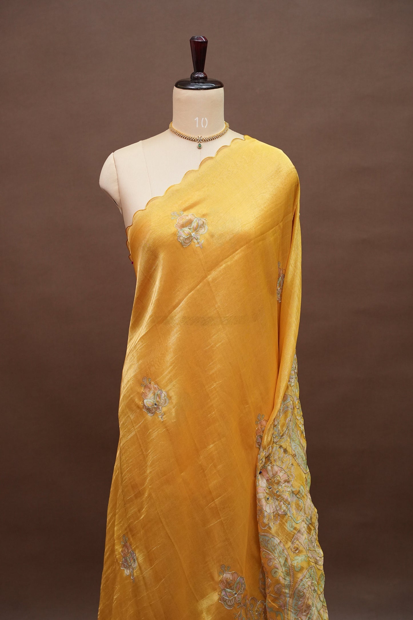 Bright Mustard Gold Glass Tissue Organza Designer Party Wear Saree
