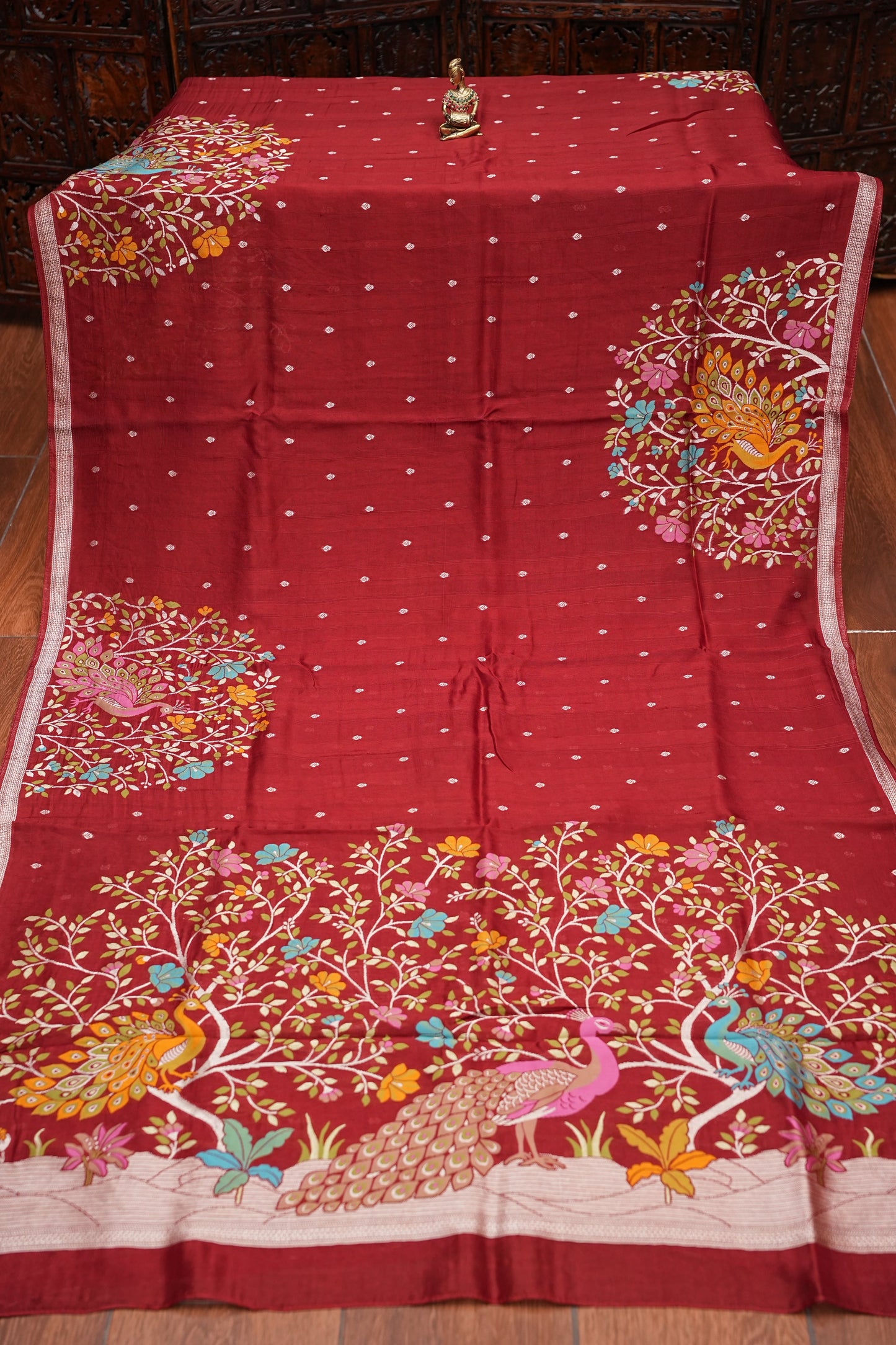Tussar Banarasi Raw Silk Saree with Floral Paithani Weaves – Maroon
