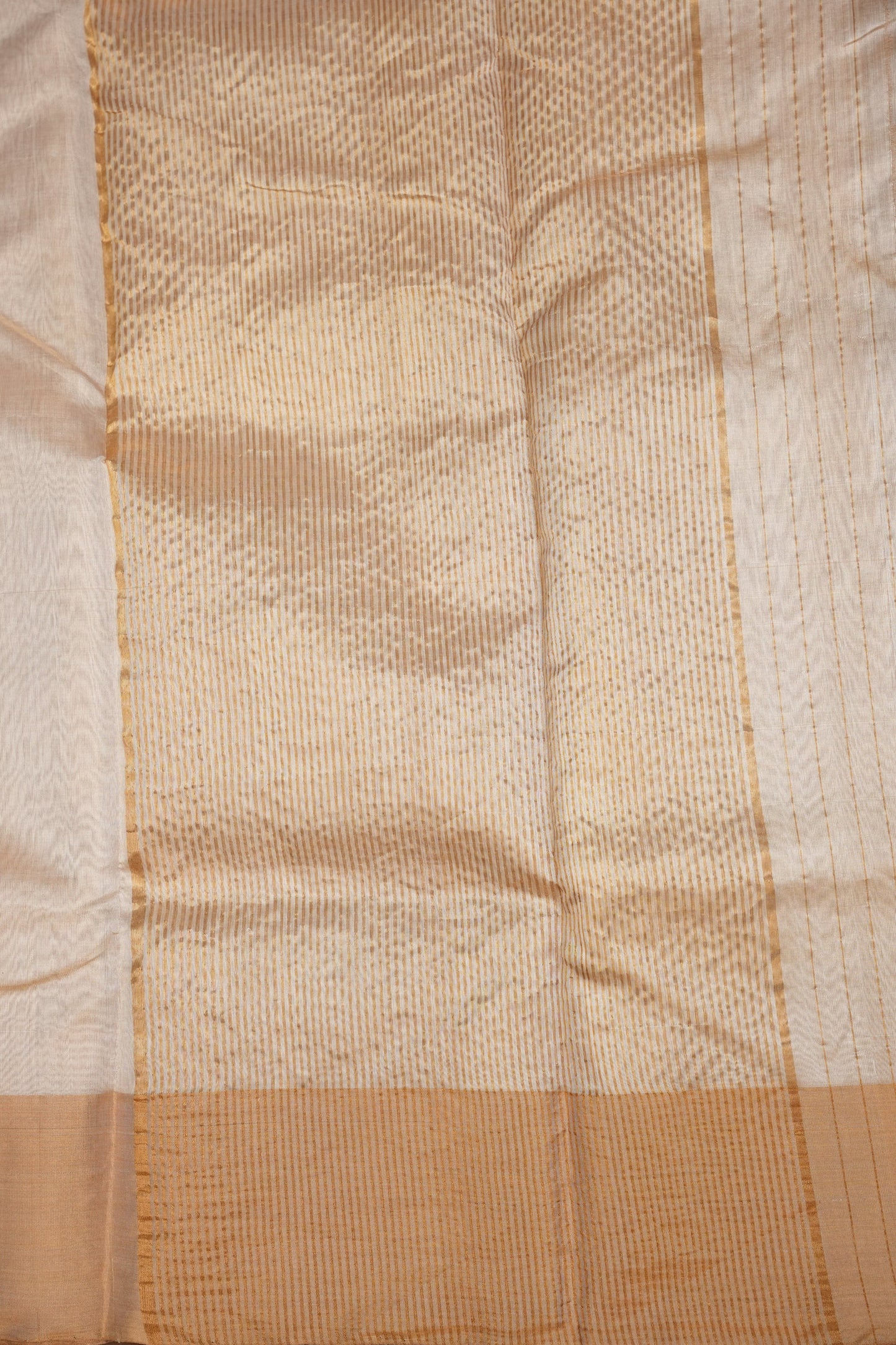 Pure Chanderi Silk Saree with Zari Buttas & Tissue Border - White & Gold