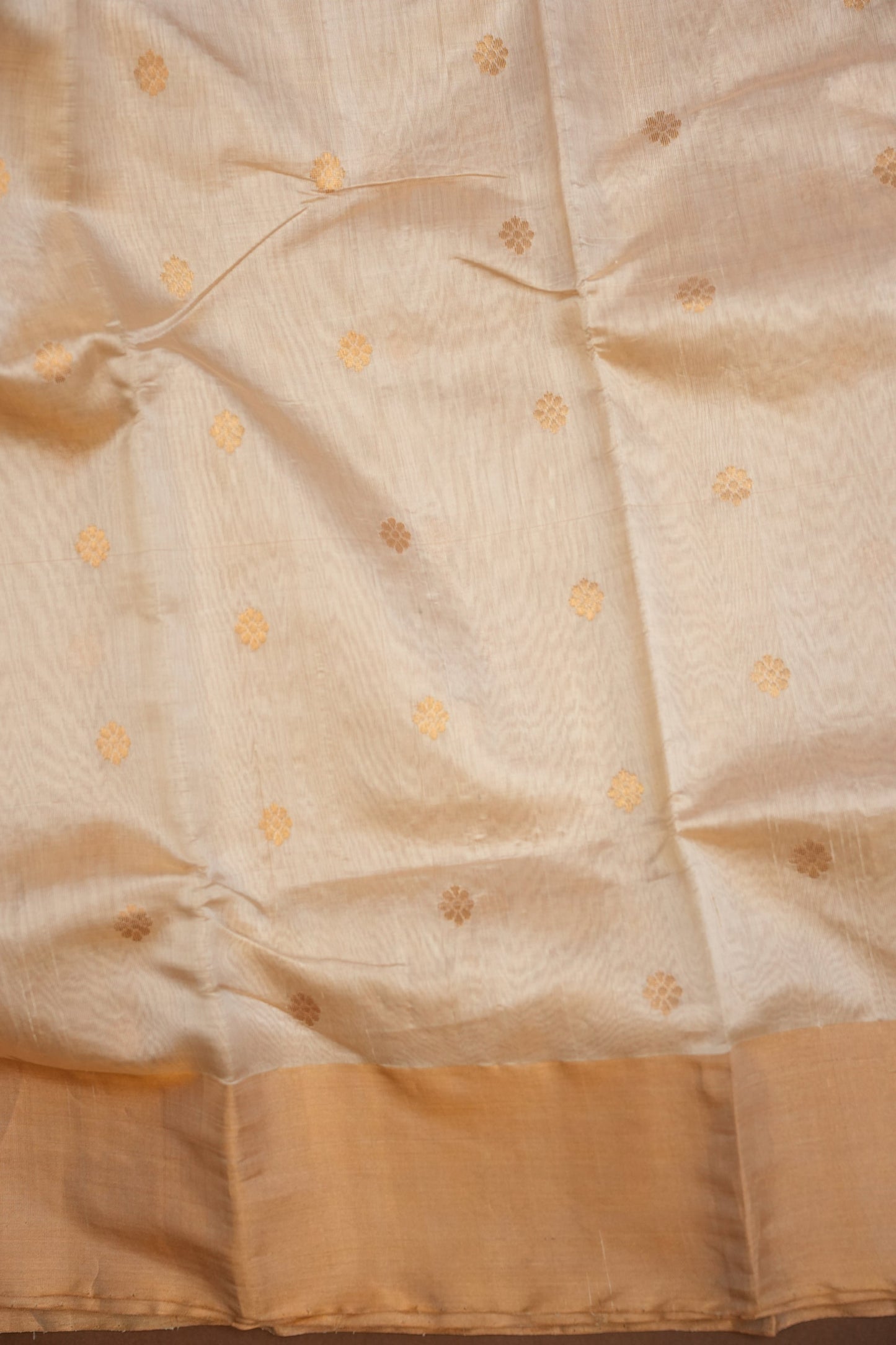 Pure Chanderi Silk Saree with Zari Buttas & Tissue Border - White & Gold
