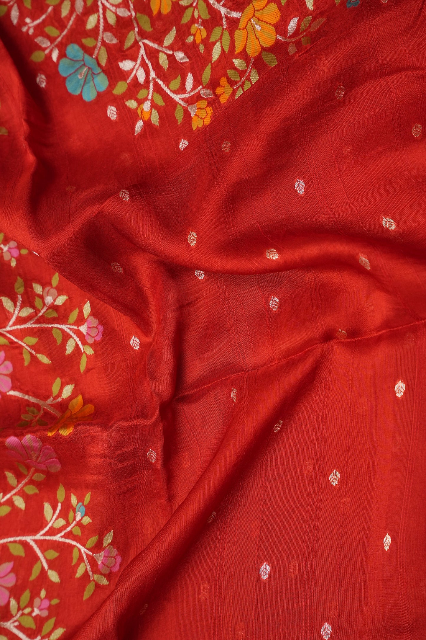 Tussar Banarasi Raw Silk Saree with Floral Paithani Weaves – Rust Orange