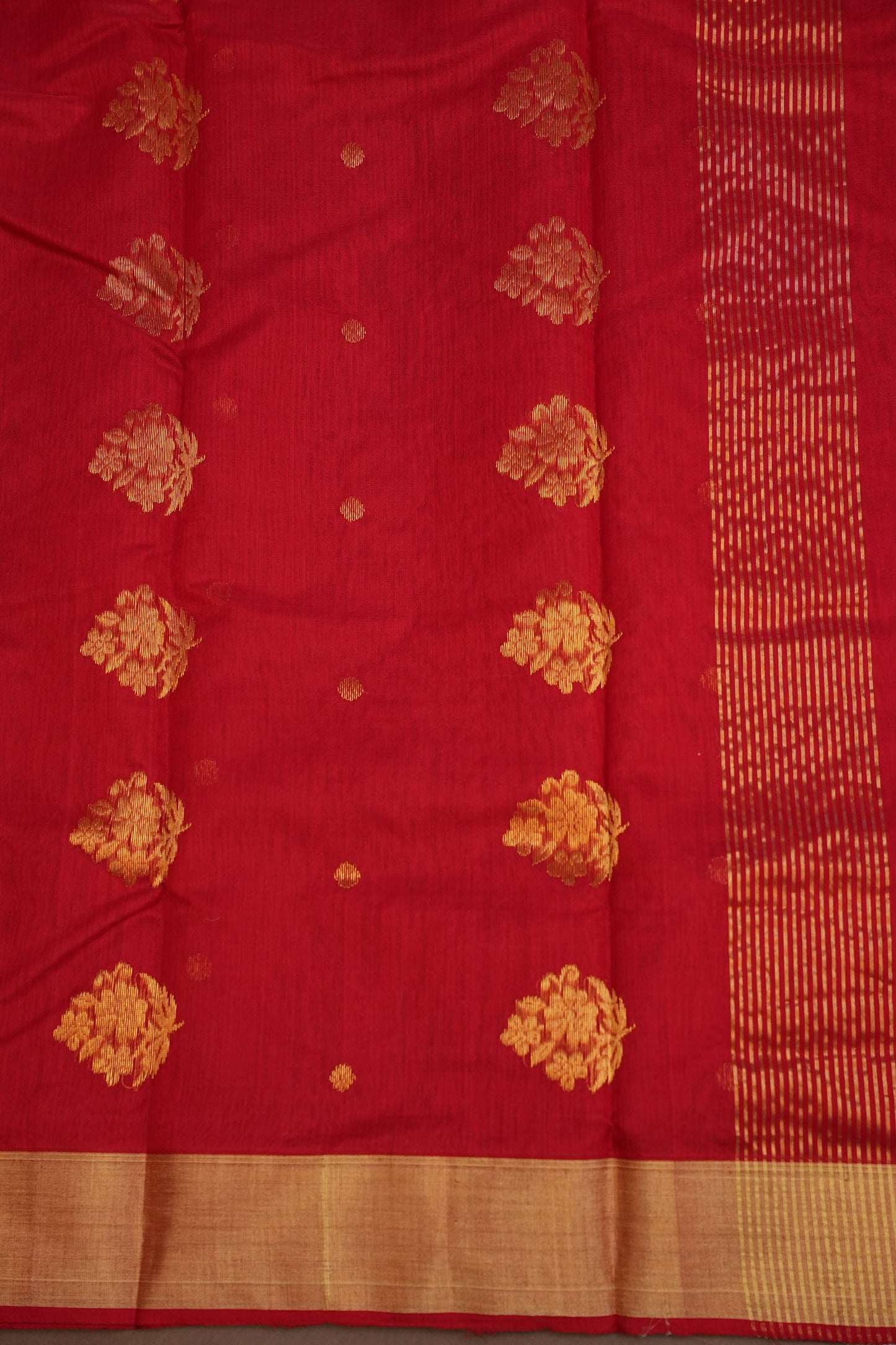 Pure Chanderi Silk Saree with Zari Buttas & Tissue Border - Red