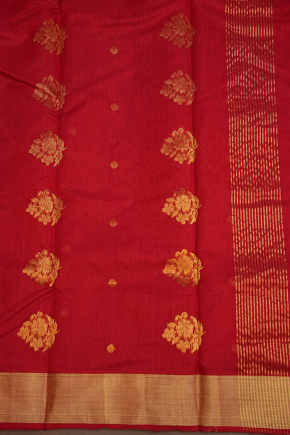 Pure Chanderi Silk Saree with Zari Buttas & Tissue Border - Red