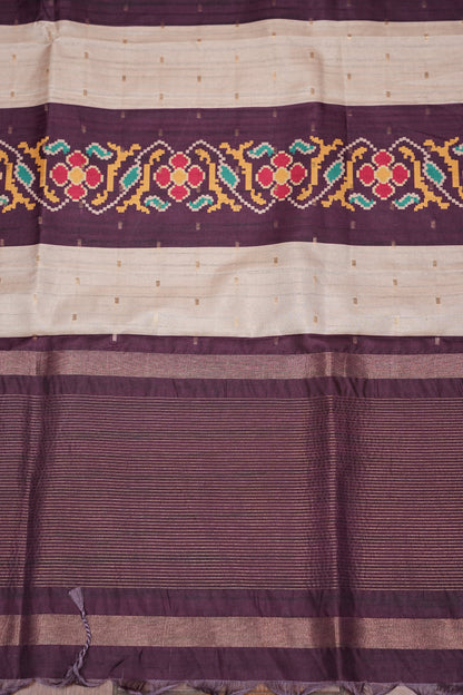 Semi Raw Silk Saree with Patola Prints & Striped Design – Deep Maroon