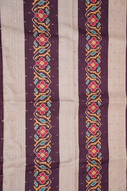 Semi Raw Silk Saree with Patola Prints & Striped Design – Deep Maroon