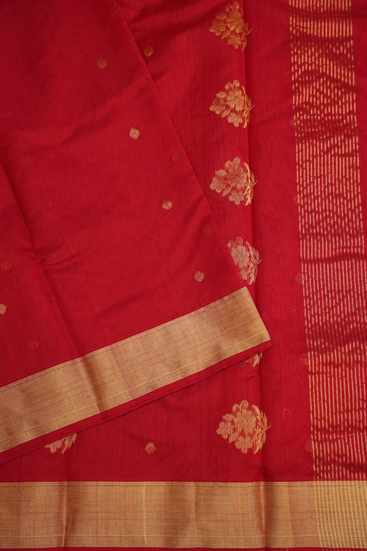 Pure Chanderi Silk Saree with Zari Buttas & Tissue Border - Red