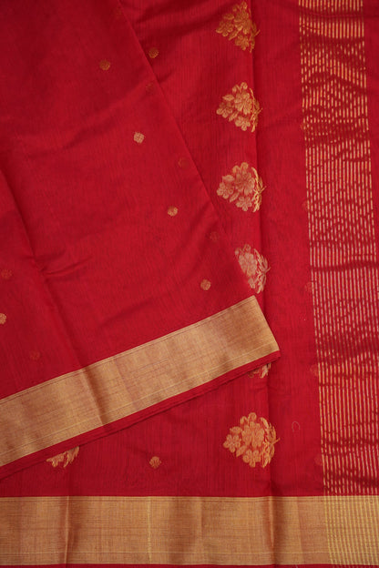 Pure Chanderi Silk Saree with Zari Buttas & Tissue Border - Red