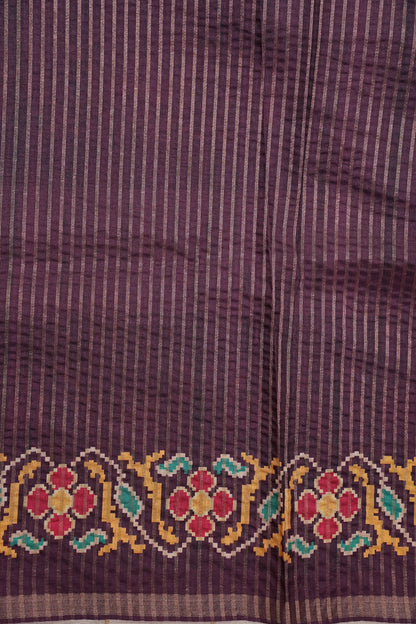 Semi Raw Silk Saree with Patola Prints & Striped Design – Deep Maroon
