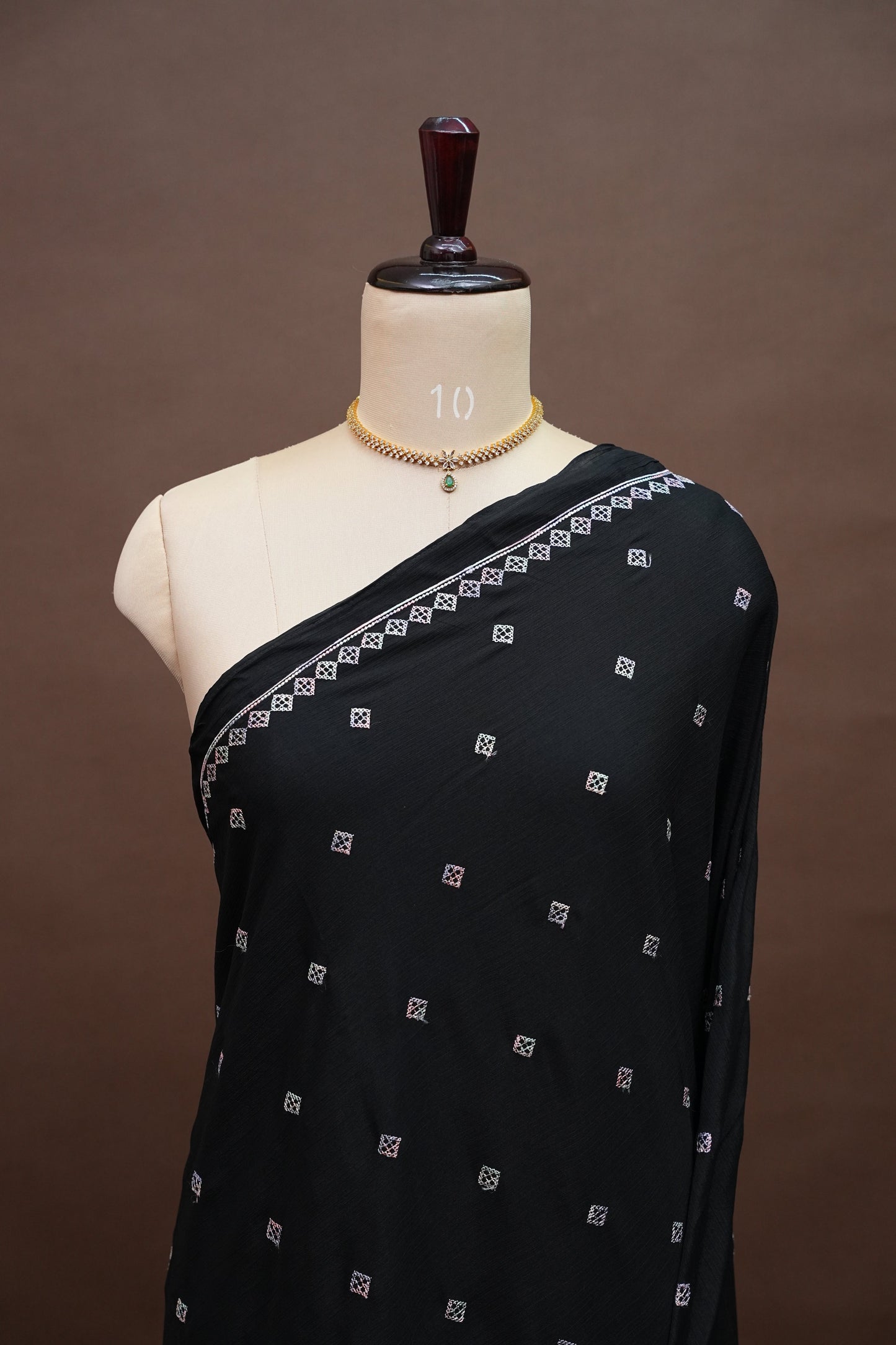 Black Turkey Chiffon Saree with Floral Embroidered Border