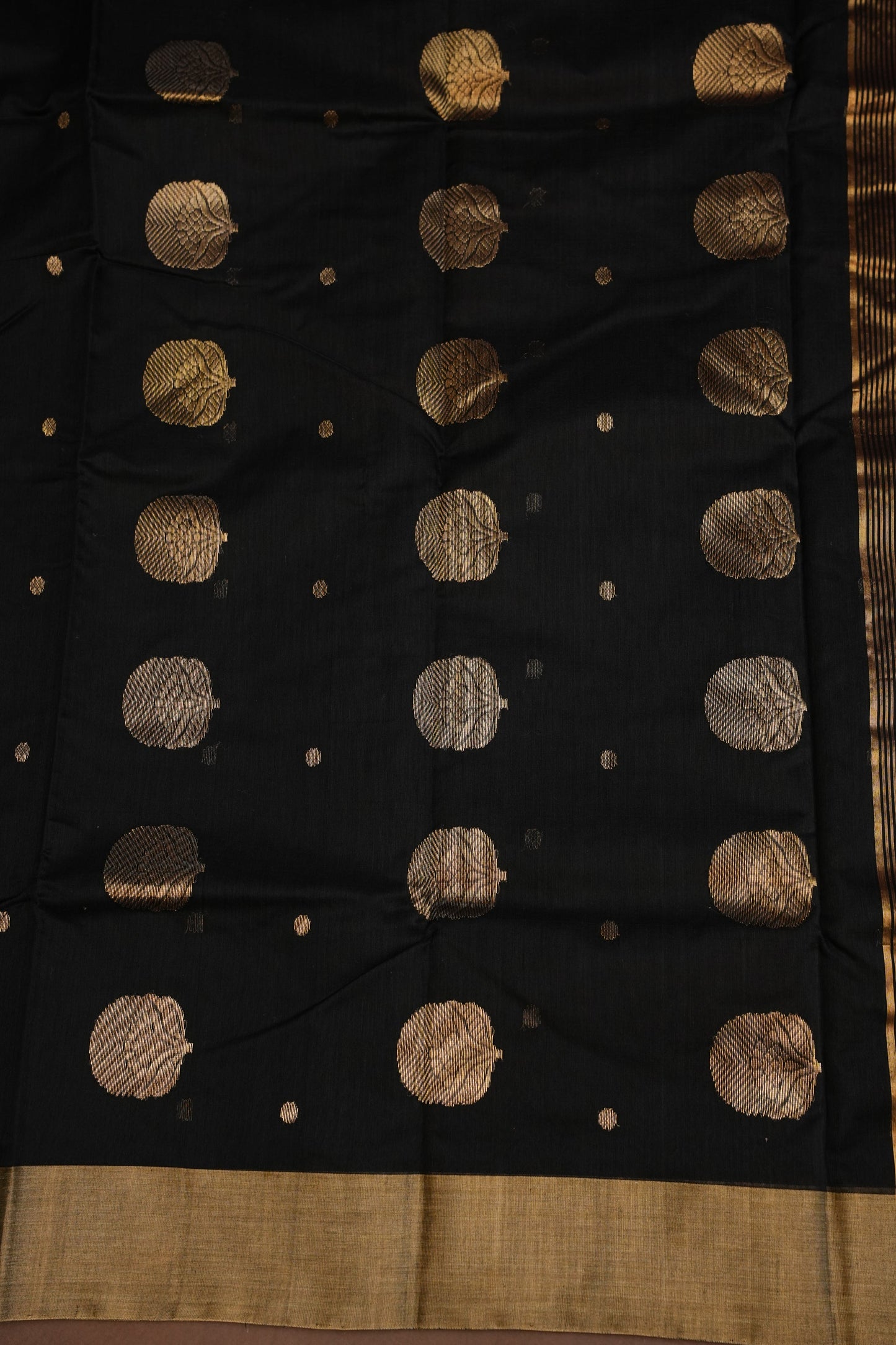 Pure Chanderi Silk Saree with Zari Buttas & Tissue Border - Black