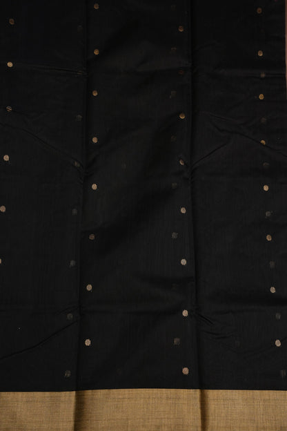 Pure Chanderi Silk Saree with Zari Buttas & Tissue Border - Black