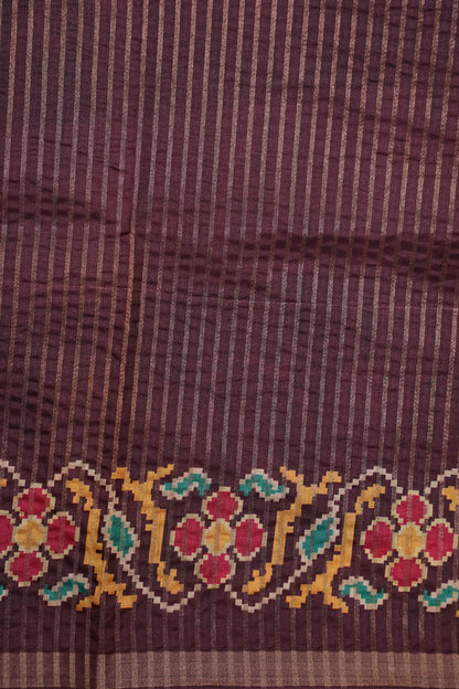 Semi Raw Silk Saree with Patola Prints & Striped Design – Wine & Beige