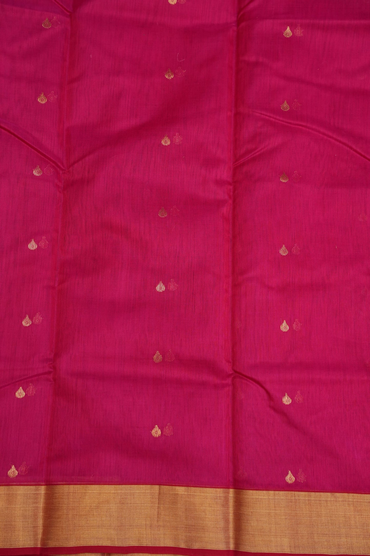 Pure Chanderi Silk Saree with Zari Buttas & Tissue Border - Bright Pink