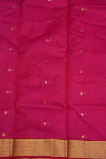 Pure Chanderi Silk Saree with Zari Buttas & Tissue Border - Bright Pink