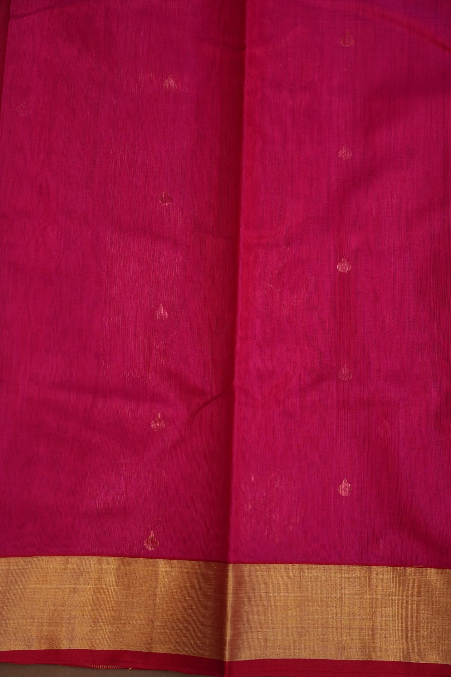 Pure Chanderi Silk Saree with Zari Buttas & Tissue Border - Bright Pink