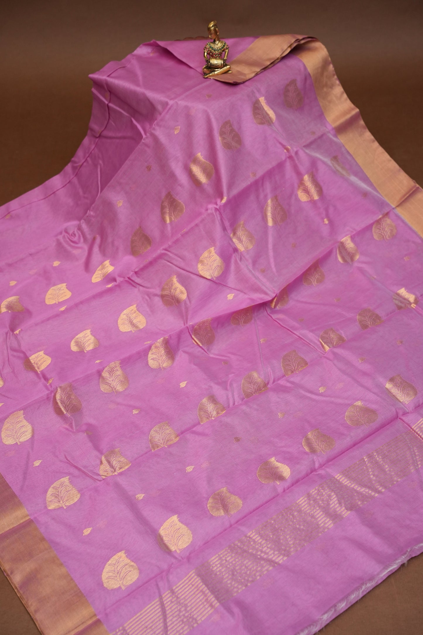 Pure Chanderi Silk Saree with Zari Buttas & Tissue Border - Soft Pink