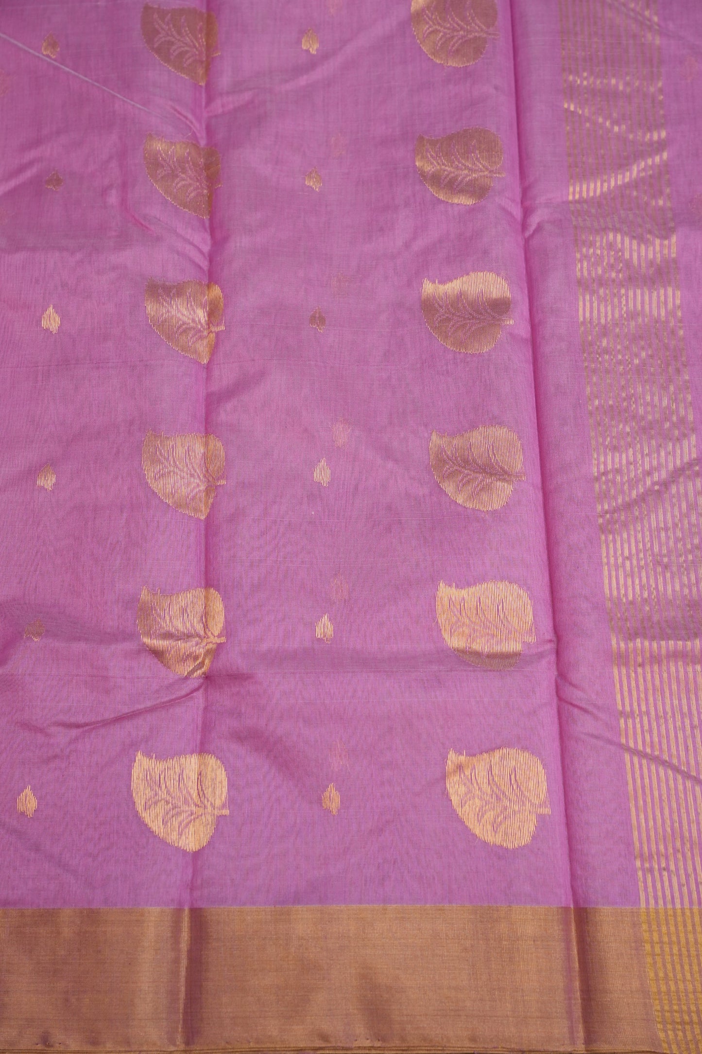Pure Chanderi Silk Saree with Zari Buttas & Tissue Border - Soft Pink