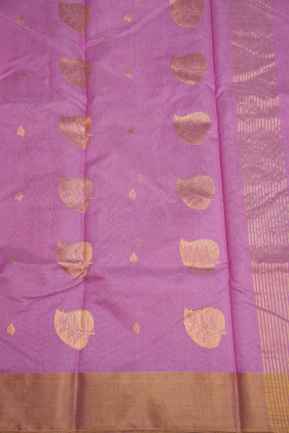 Pure Chanderi Silk Saree with Zari Buttas & Tissue Border - Soft Pink