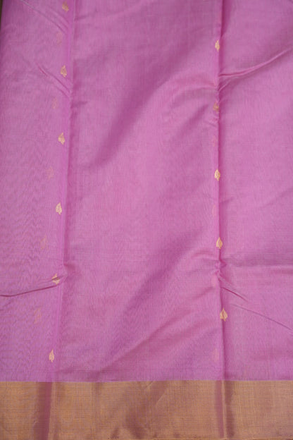 Pure Chanderi Silk Saree with Zari Buttas & Tissue Border - Soft Pink