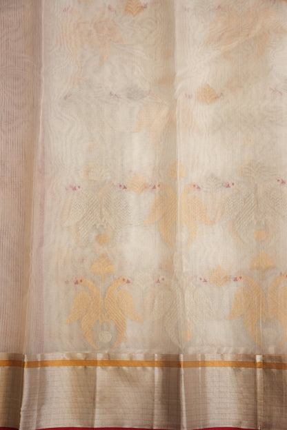 Pure Chanderi Silk Saree with Zari Buttas & Tissue Border - White